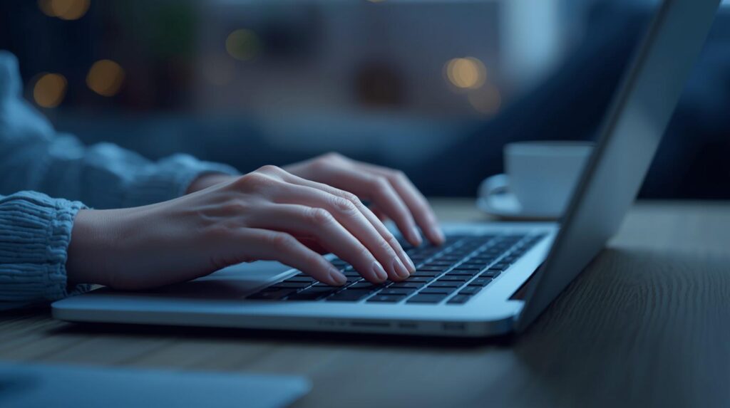 パソコンのキーボードをたたいている人