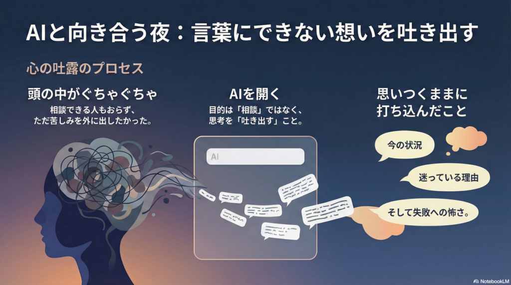 言葉にできない思いを、AIと向き合い夜の画像