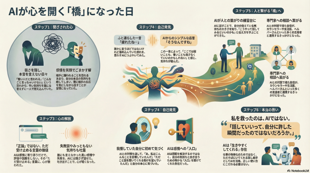 AIが心のかけ橋になったことを表す図解