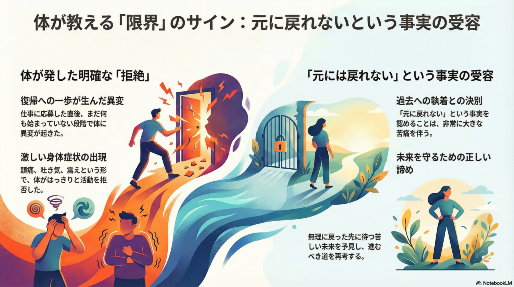 戻ろうとした瞬間、体が出した答えに関するイラスト